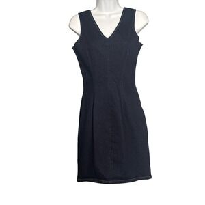 VENUS Dark‎ Wash Denim Sheath Dress V Neck Sleeveless Zipper Front Size 4